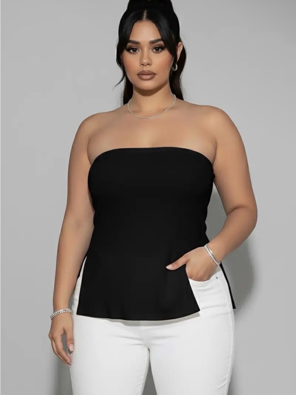 Plus-Size Strapless Black Tube Camisole